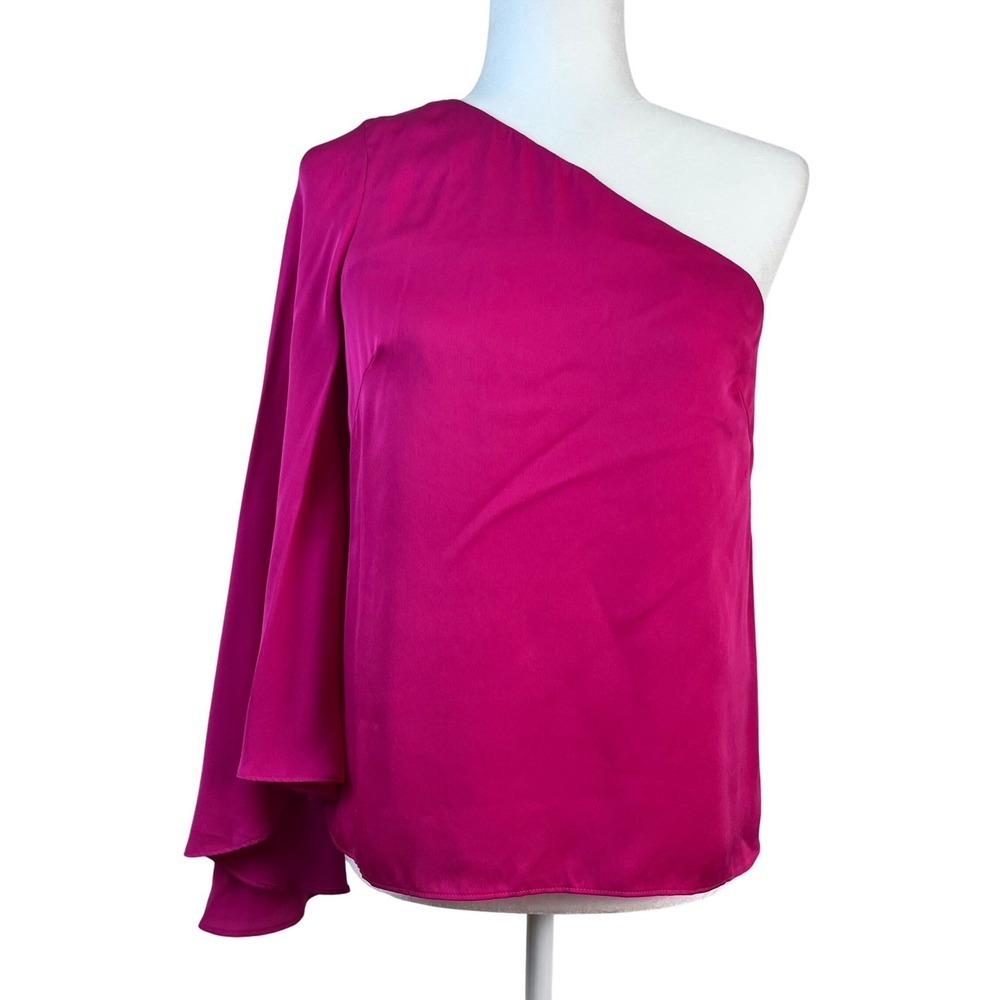 NWT: Milly‎ One Shoulder Top Size 4 Rose Pink Silk Blend Retail $310 (G571)